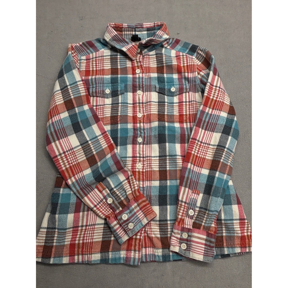 Patagonia Womens Fjord Flannel Shirt Size 6 Red Blue Plaid Organic Cotton 53915